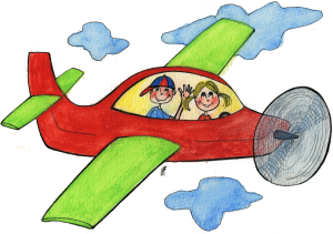 Mia og Marius i et propellfly